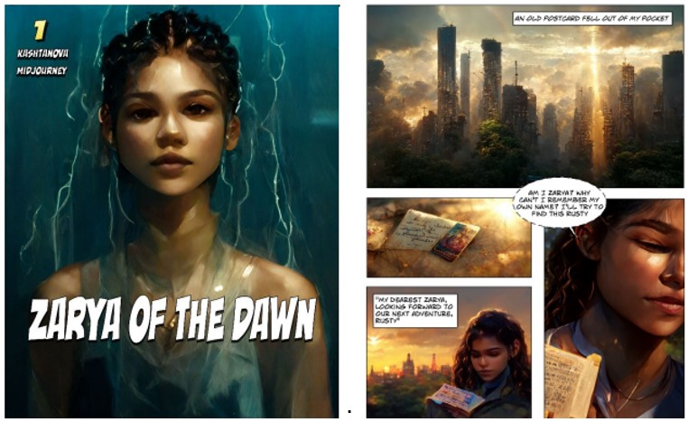 A comicbook showing a woman on the cover and a page of interior panels